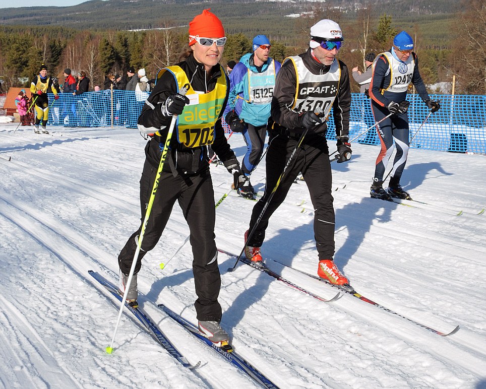 Pippa Middleton during the Vasaloppet Cross Country Ski Race. Mora, Sweden